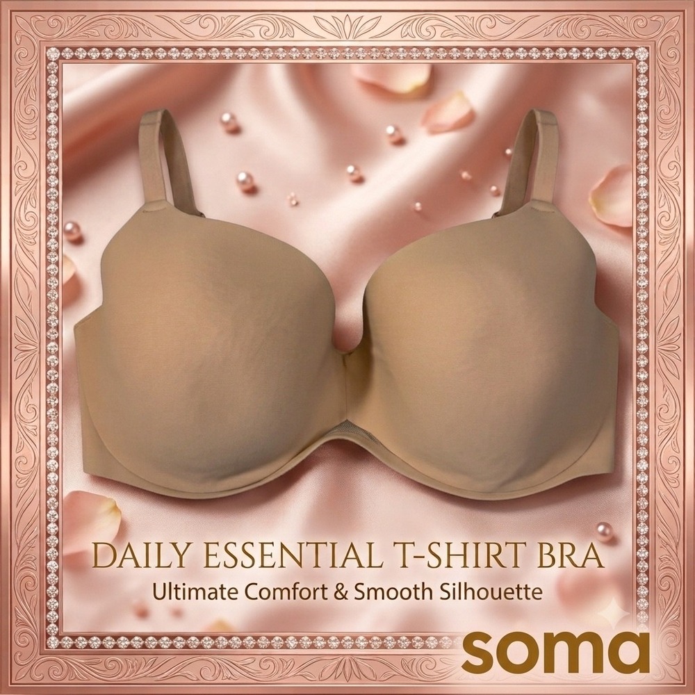 Soma Bodify Perfect Coverage T-Shirt Bra Nude Beige 34DDD Underwire Adjustable